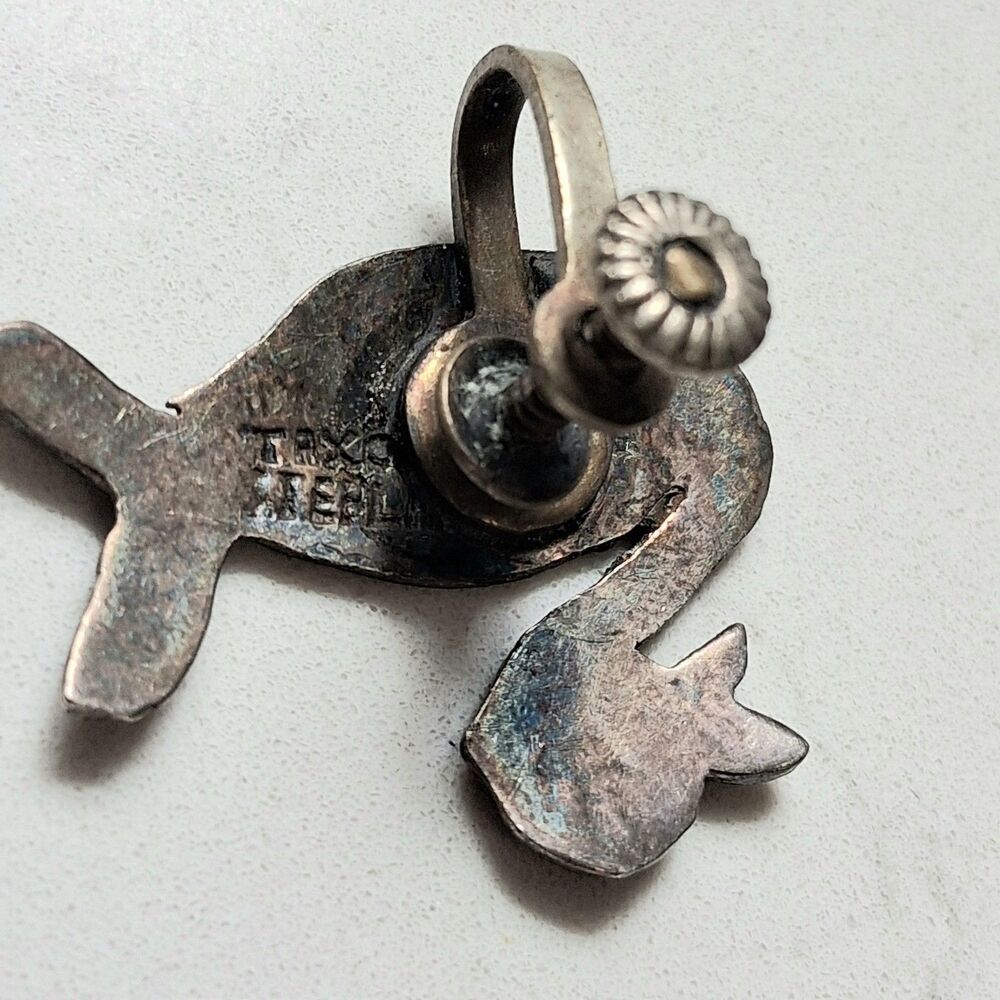 Vintage Sterling Silver Mexico Taxco Abalone Screwback Earrings Bird Duck READ - Picture 6 of 6